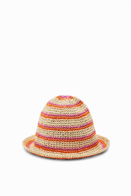 Striped raffia bucket hat
