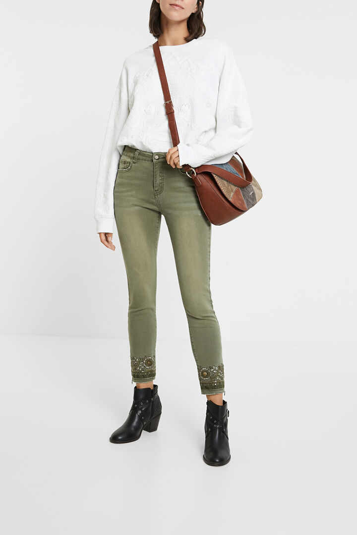 Pantalón vaquero skinny bordado floral | Desigual