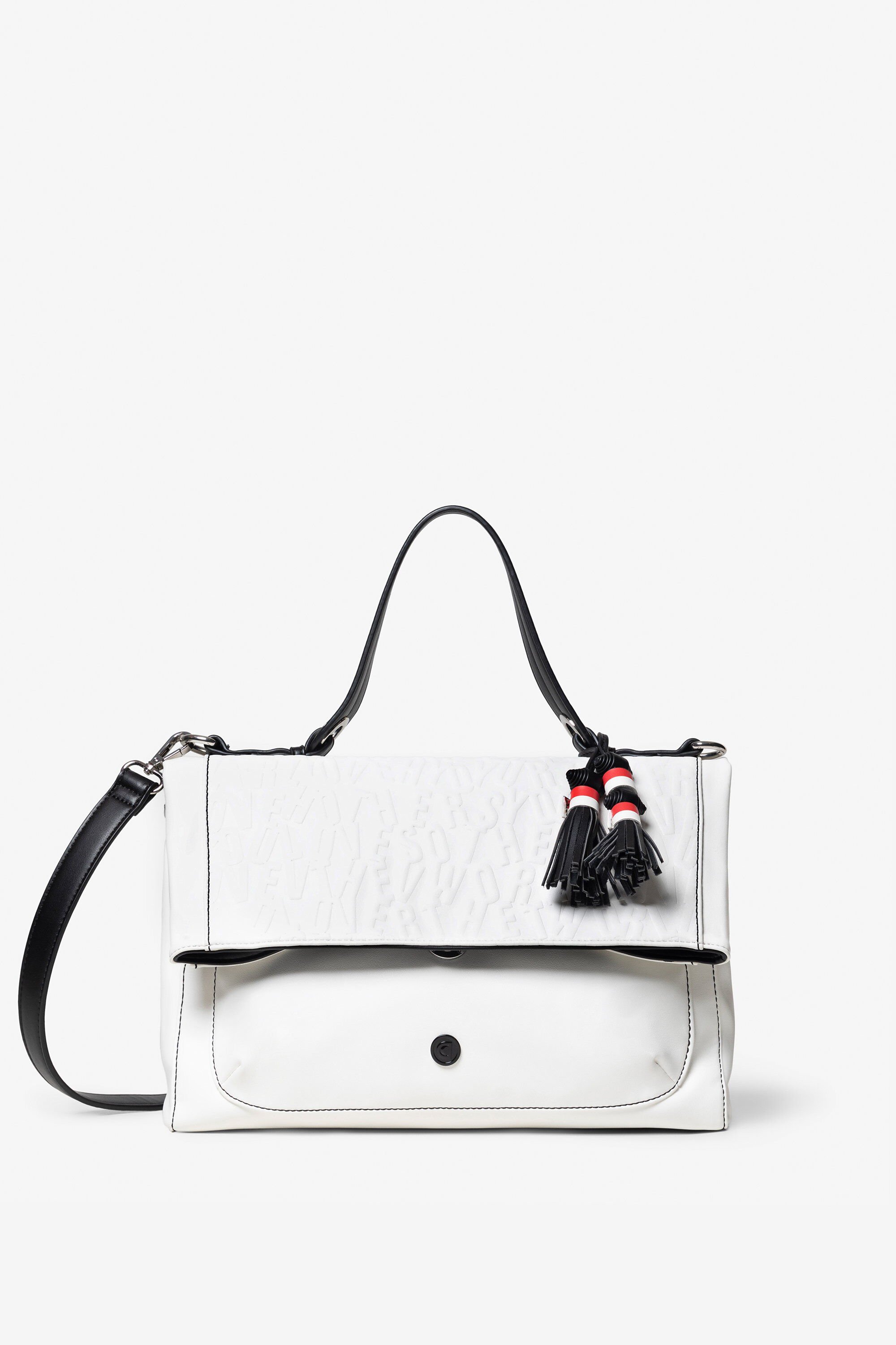 Square and white leather effect bag