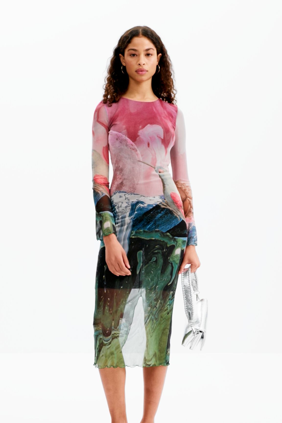 Slim fantasy tulle midi dress