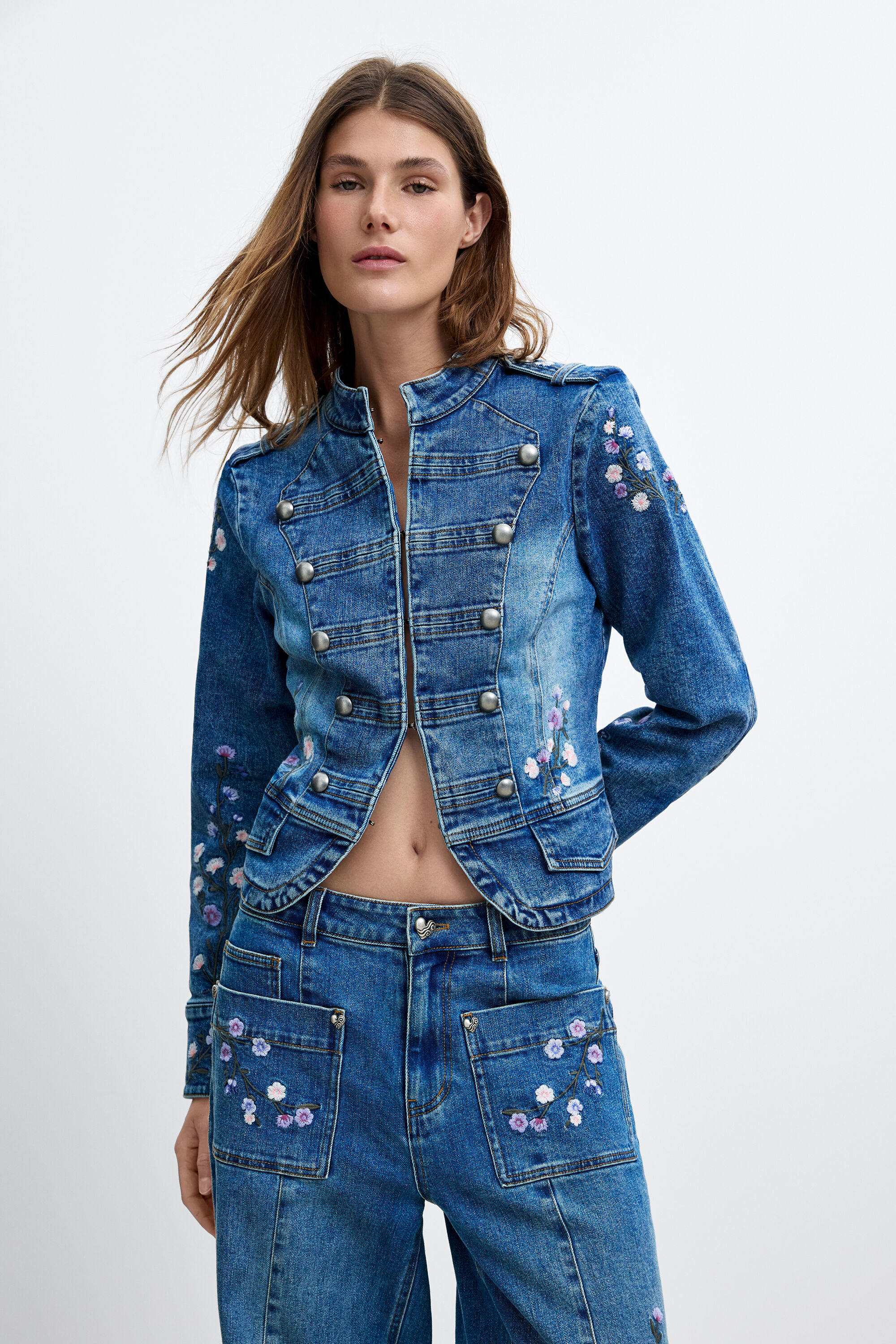 Desigual, Chaqueta Bordada M C Lacroix, Mujer, Algodon, Azul