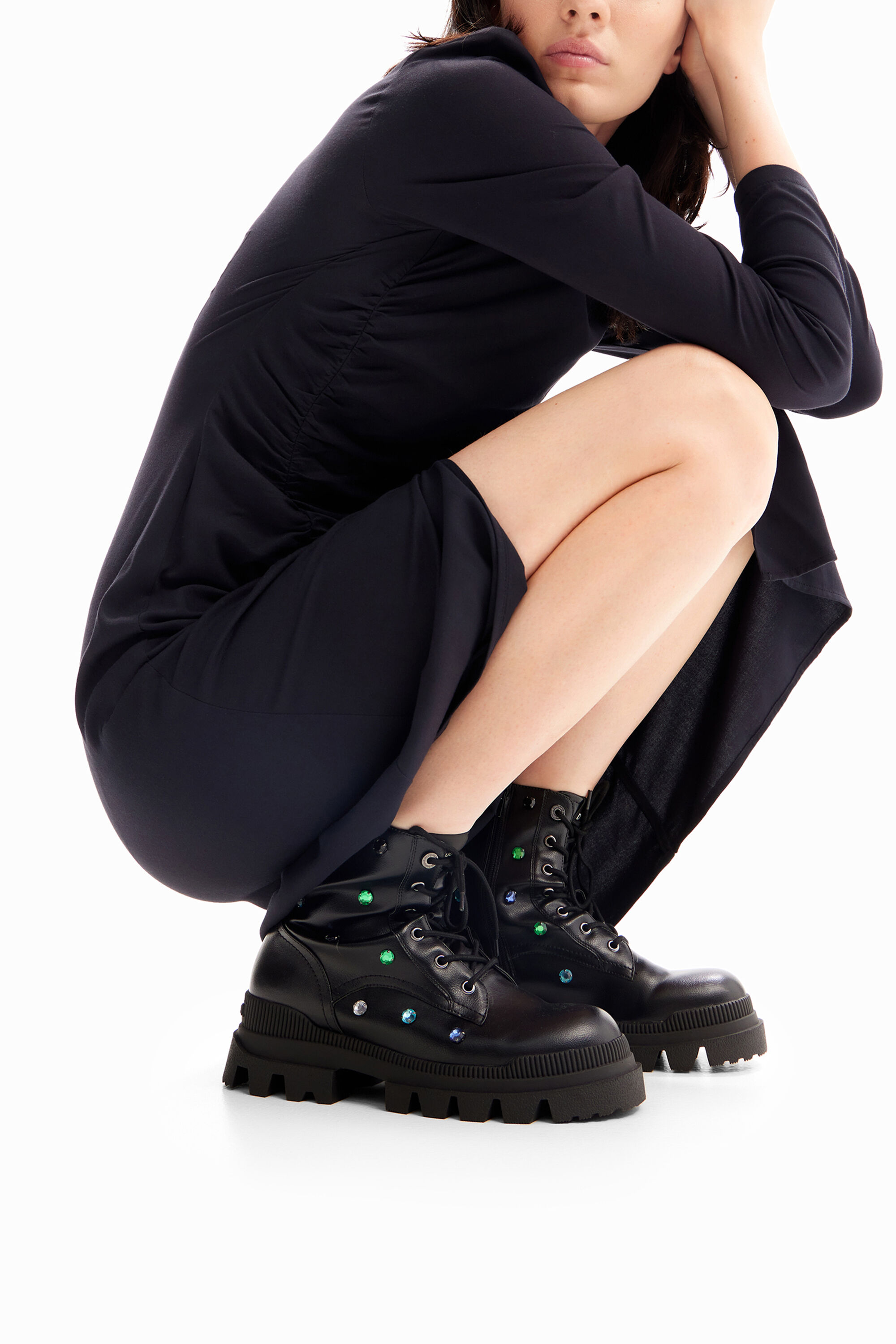 Appliquéd track-sole boots