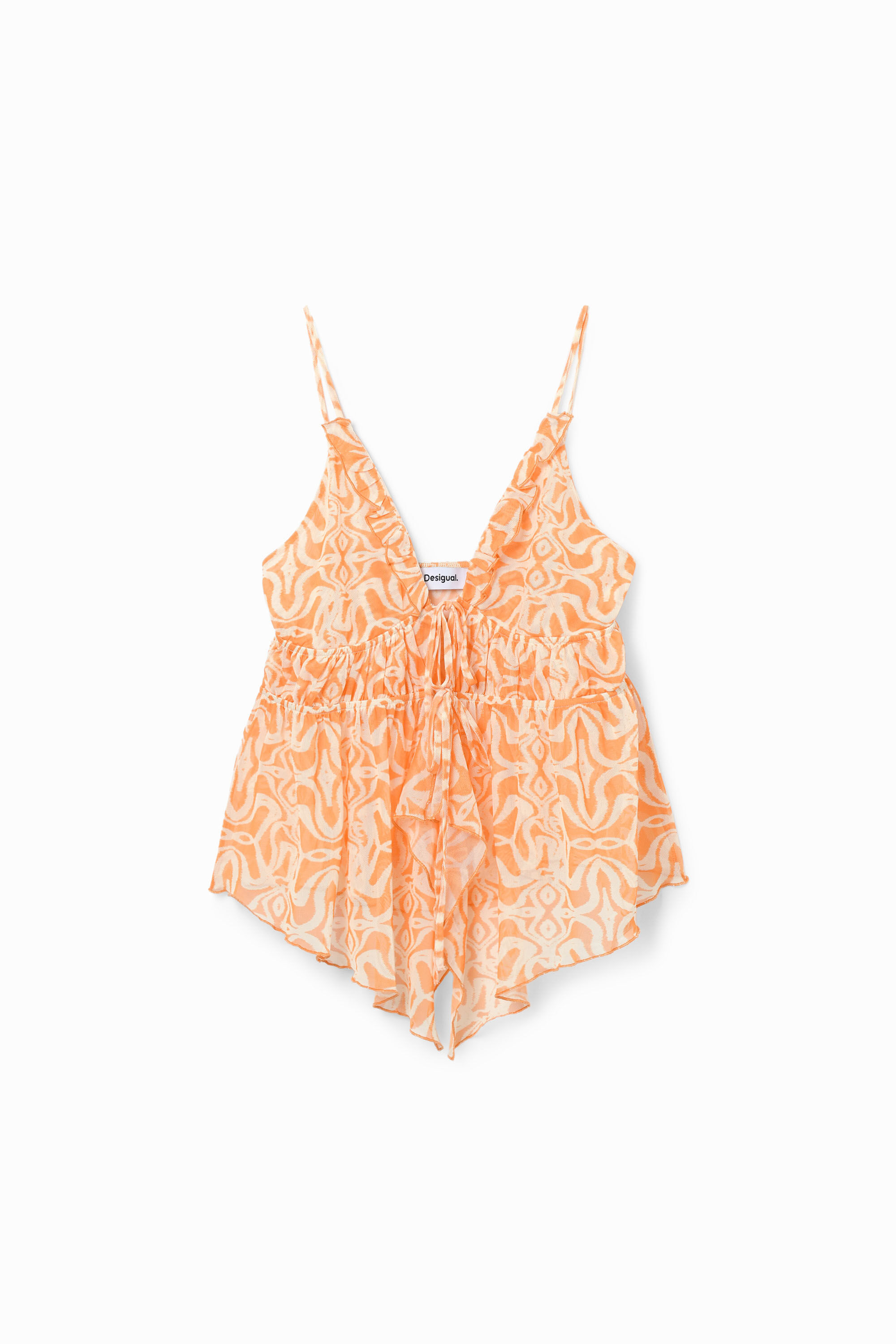 Desigual Ruffle Cami Top In Orange