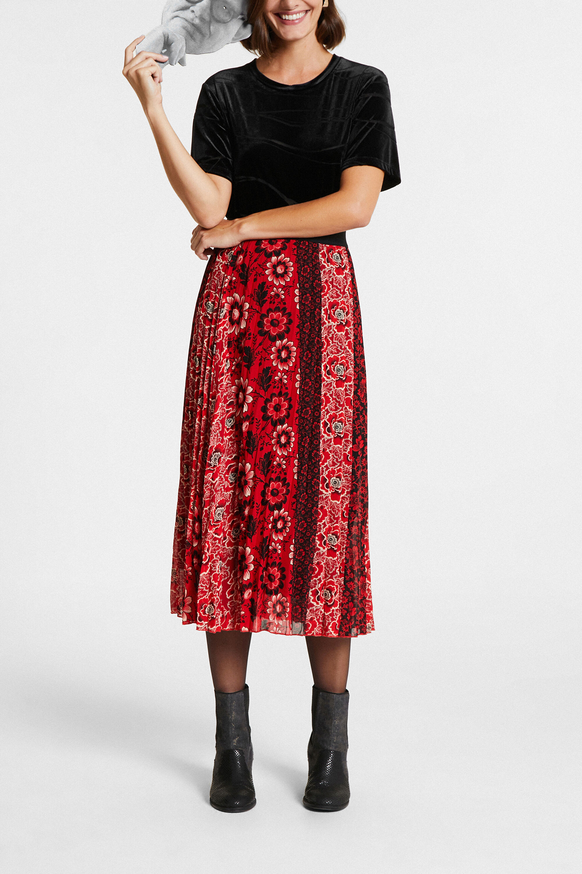 Flared skirt pleated printed