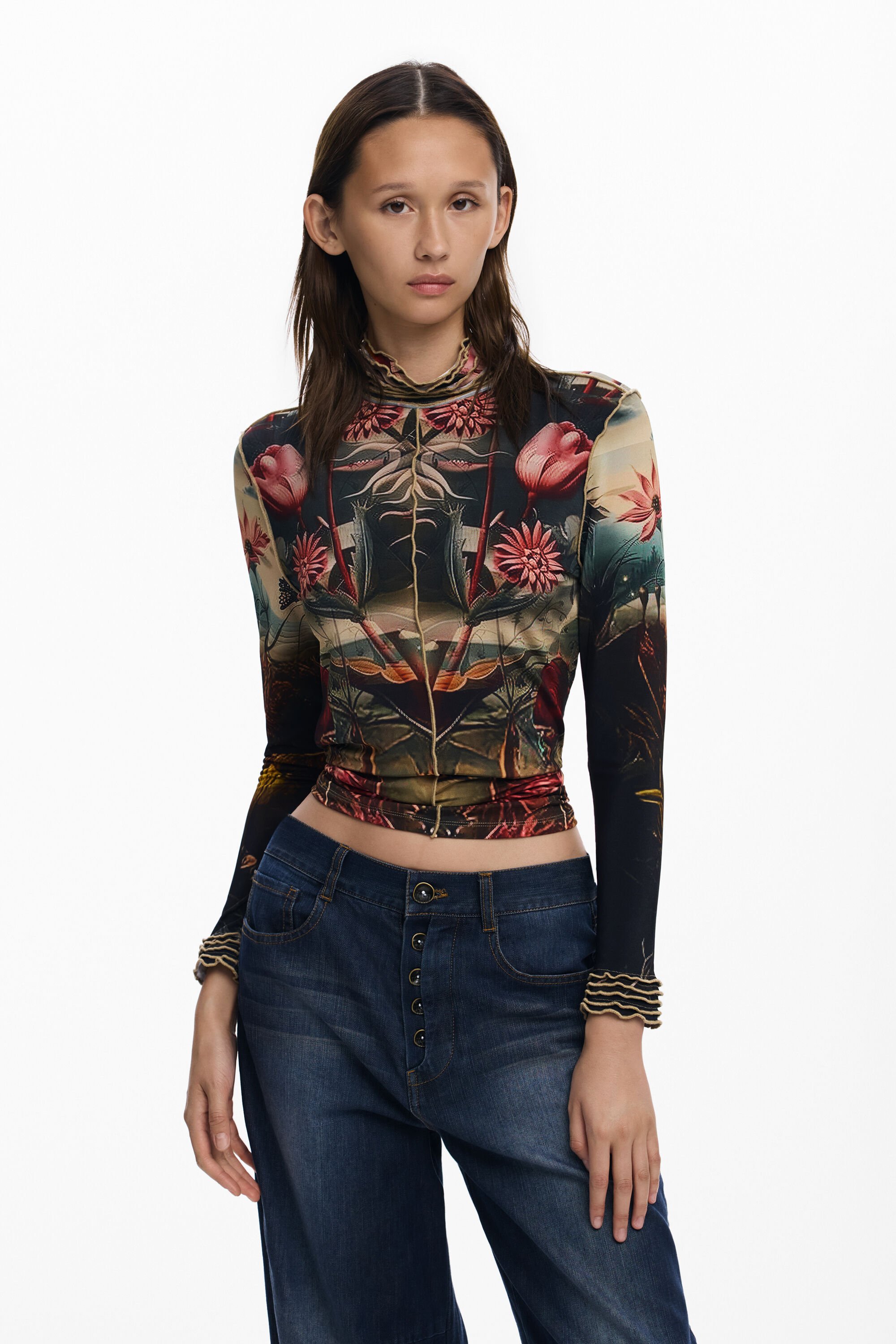 Desigual T-shirt met rozenbies - BLACK