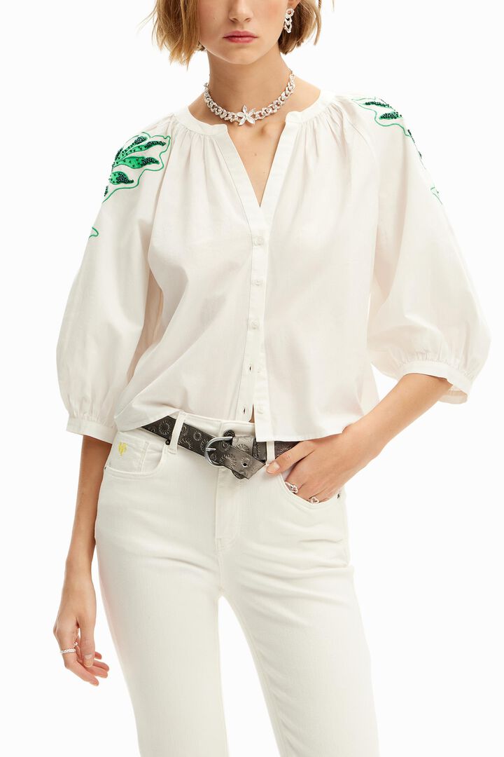 V-neck embroidered blouse | Desigual