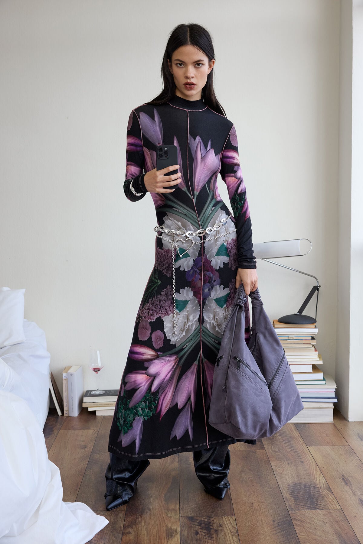 long dress mirror ZAPAKA Women Sparkly Silver Mirror Prom Dress with Slit A-Line V-Neck Party Dress, Silver / US16
