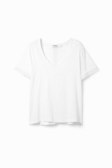 Camiseta escote pico calados | Desigual