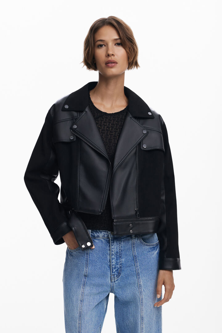 Combined faux leather jacket
