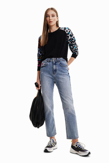 Pullover with animal print sleeves | Desigual