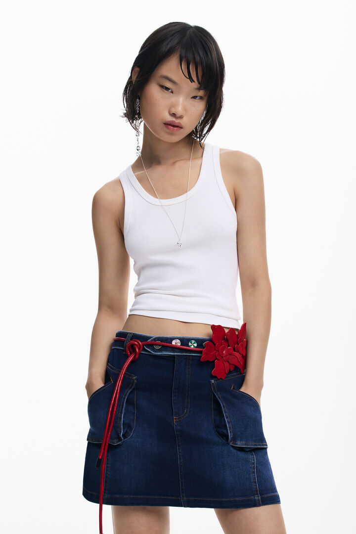 Short denim skirt with belt | Desigual