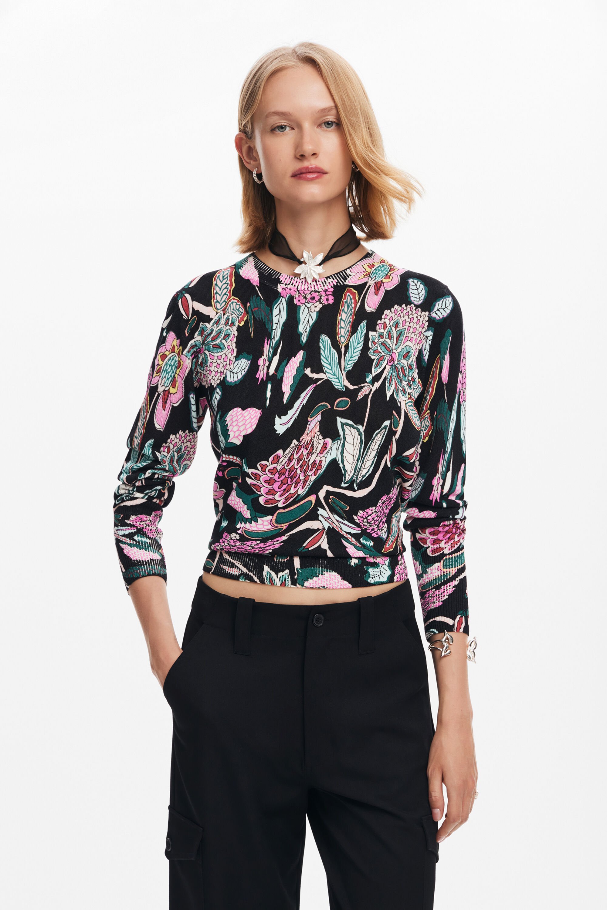 Gebreide trui met botanische motieven dames I Desigual