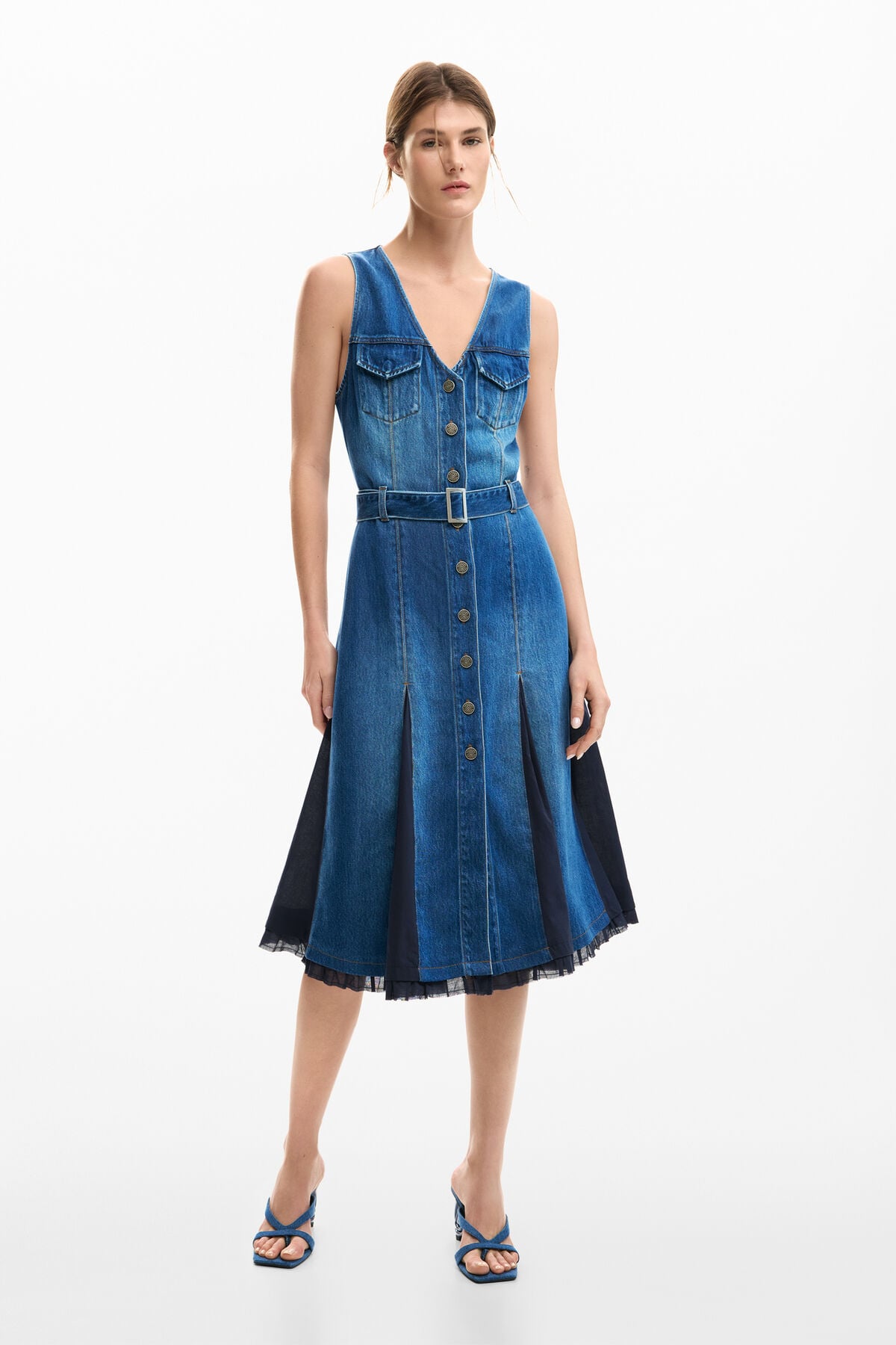 Desigual, Denim midi dress, Women, Blue, XS Desigual, Denim midi dress, Women, Blue, XS