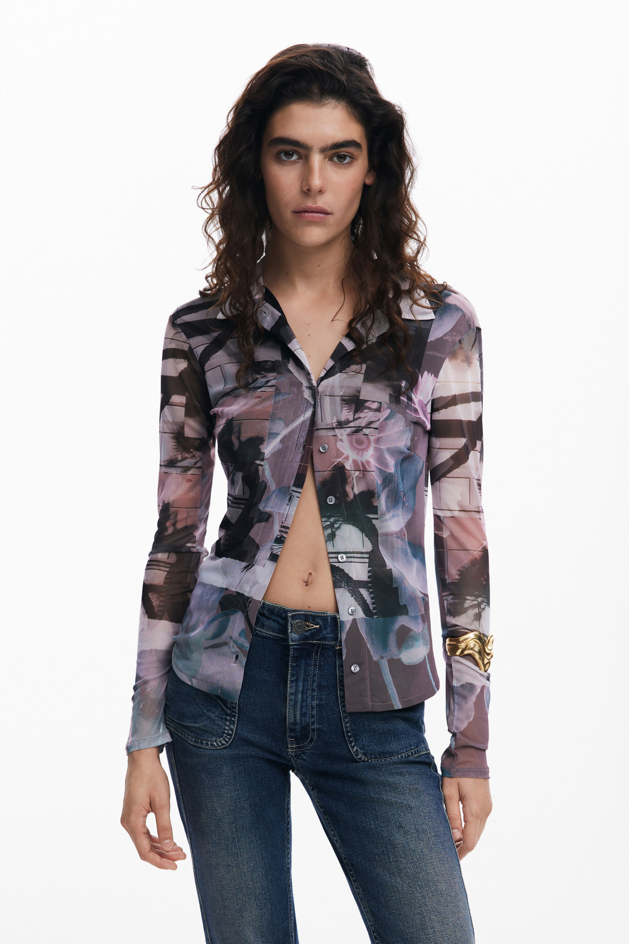 Buttoned tulle T-shirt