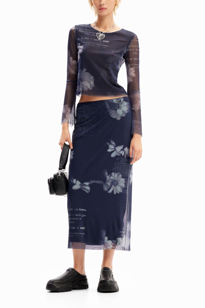 Tulle newspaper midi skirt | Desigual
