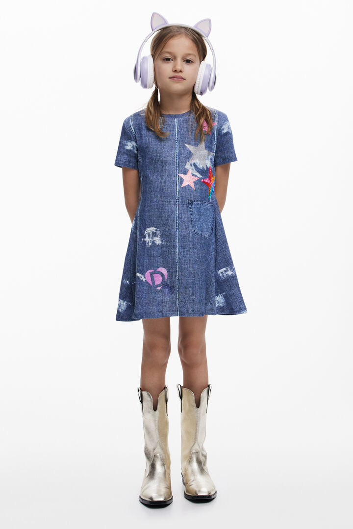Denim dress with stars