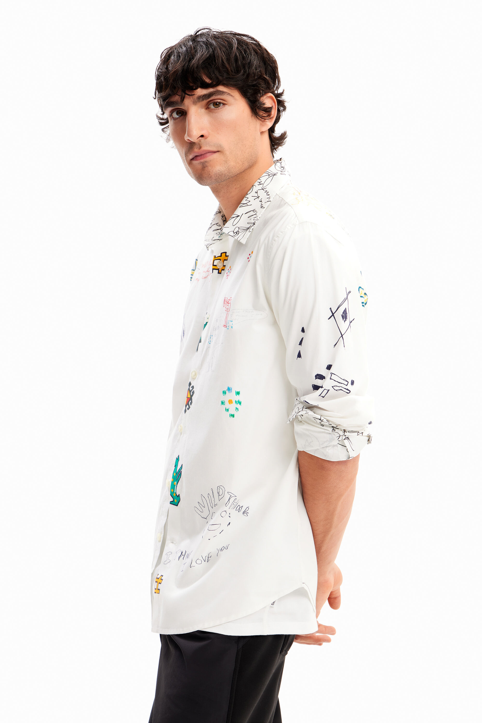 Shop Desigual Illustrated Message Shirt In White