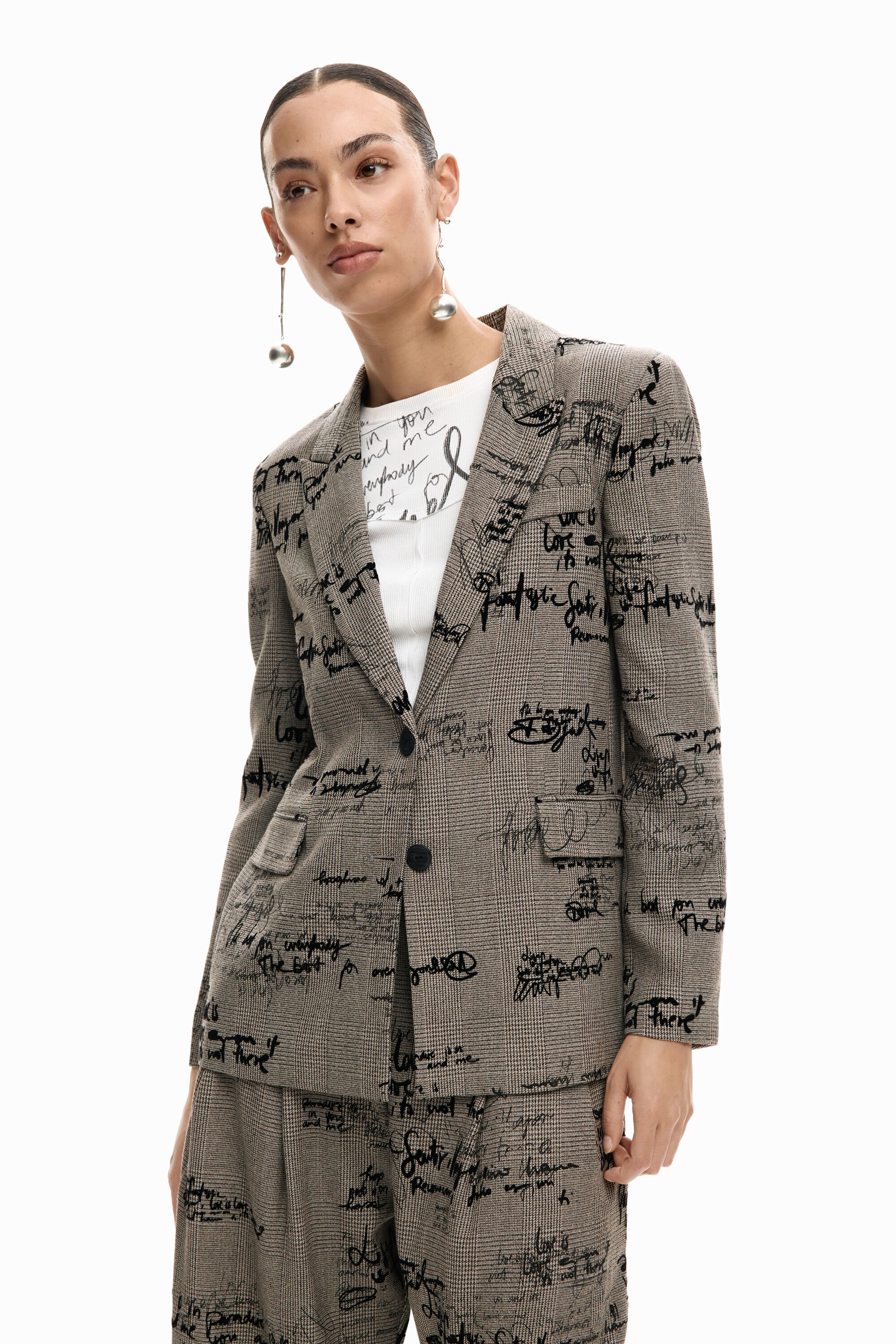 Desigual Blazer met ruitjes en lettering - BLACK
