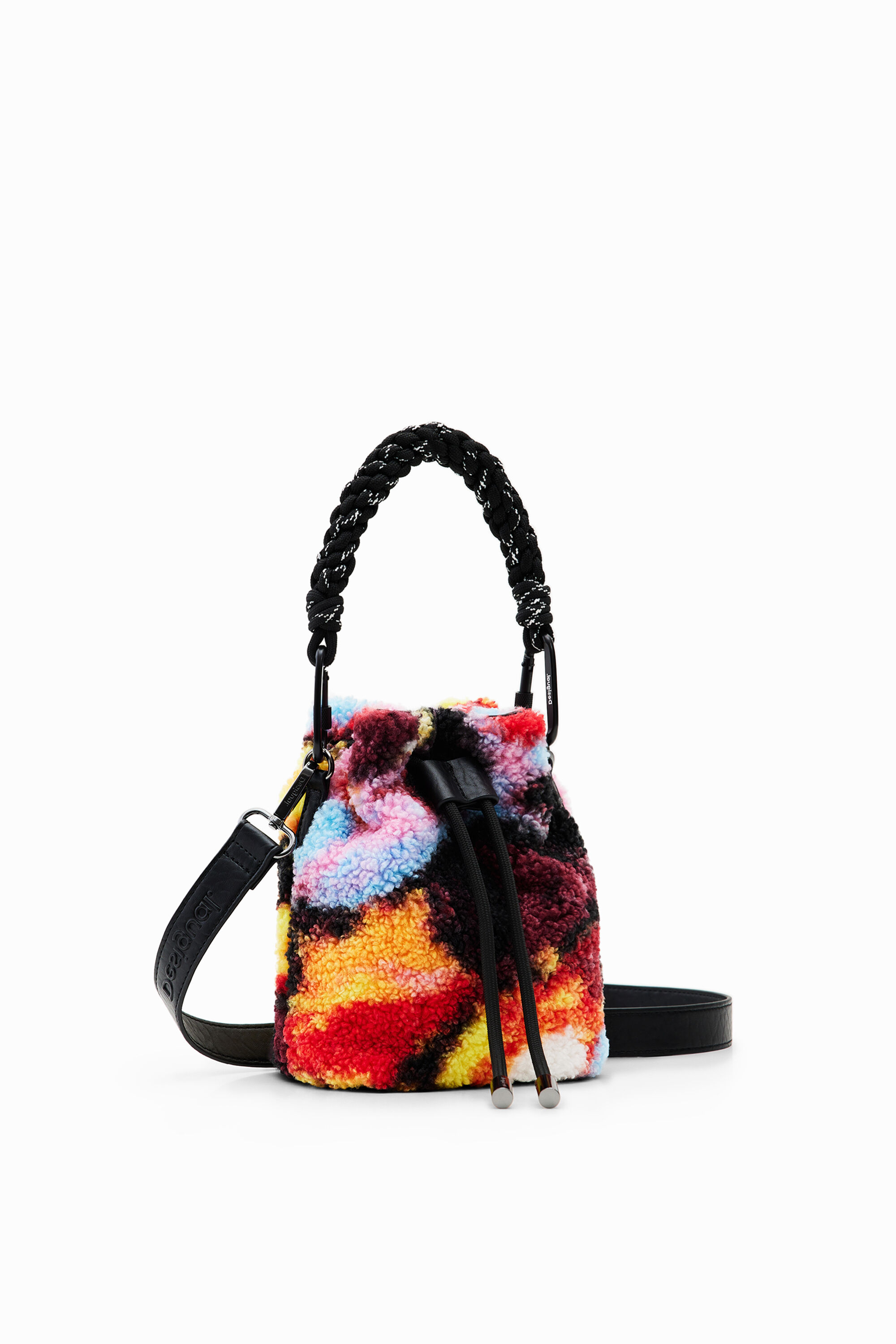 Faux sheepskin mini crossbody bucket bag