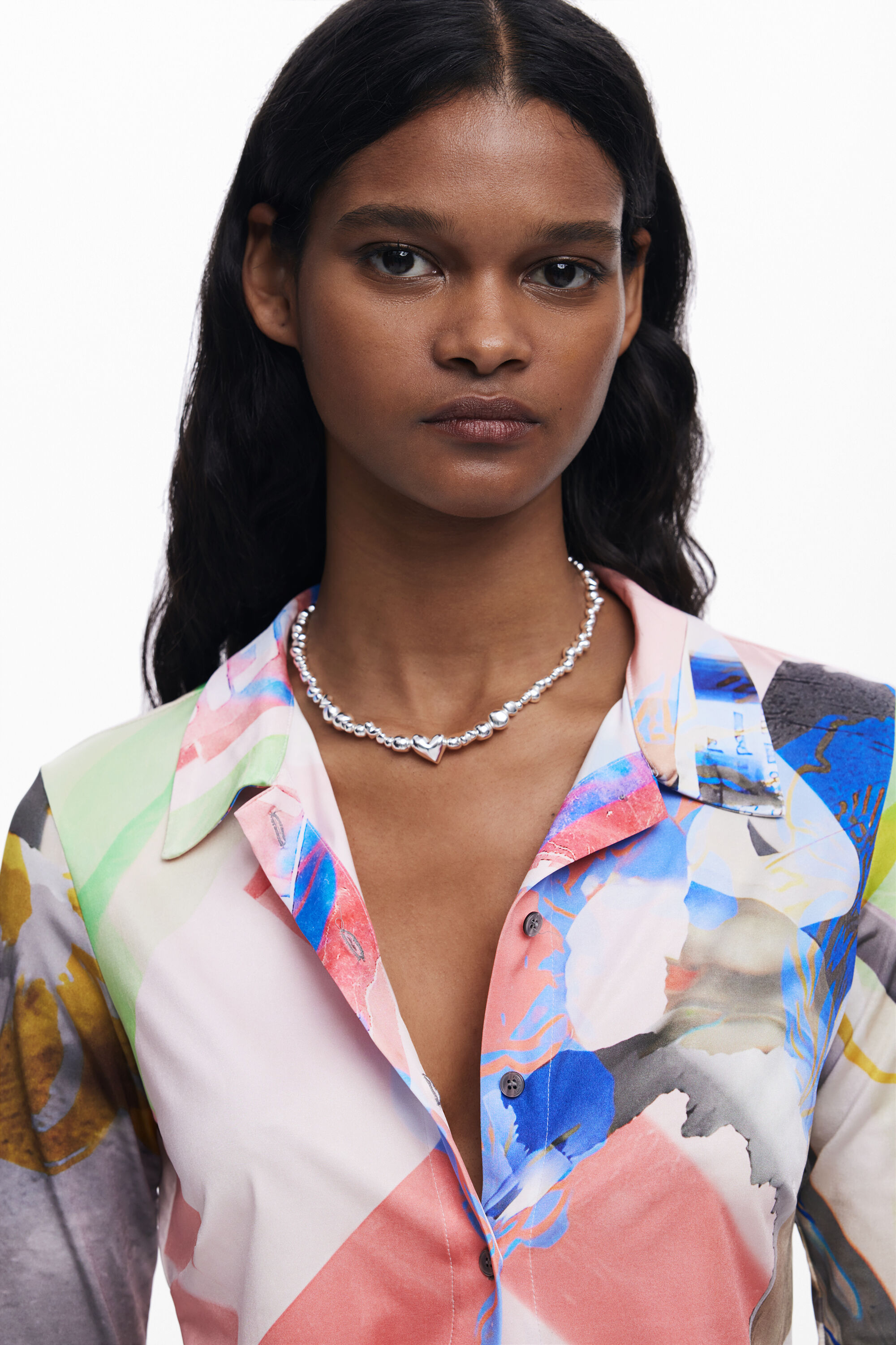 Desigual Collage Buttoned T-shirt In Material Finishes