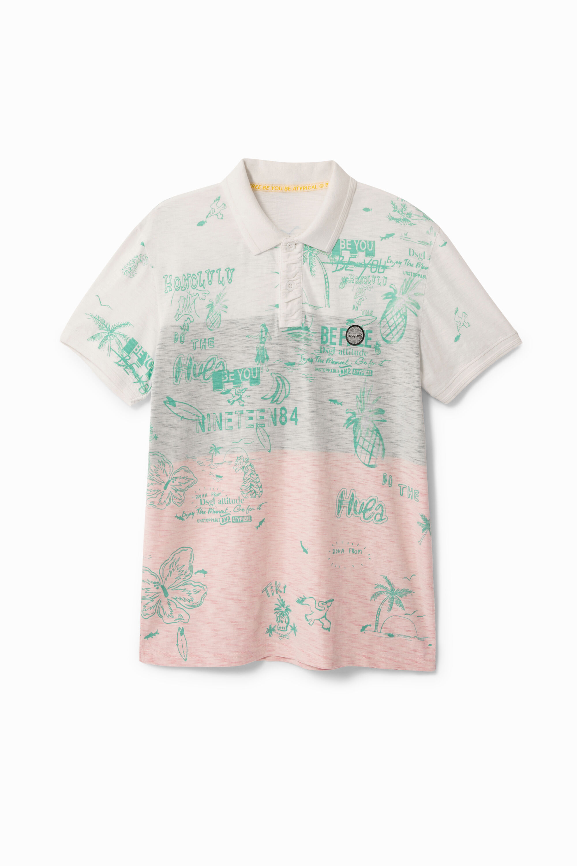 Dreifarbiges Polo-T-Shirt mit hawaiianischen Einflüssen