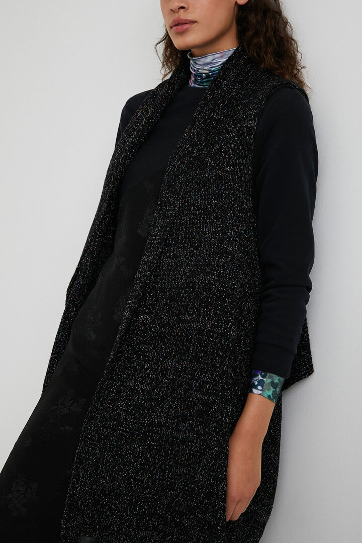 Poncho abierto largo jaspeado lúrex | Desigual