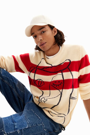 Striped sweater with pattern. | Desigual