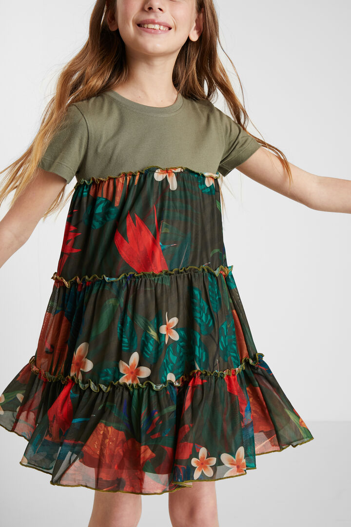 Vestido camisetero volantes flores | Desigual
