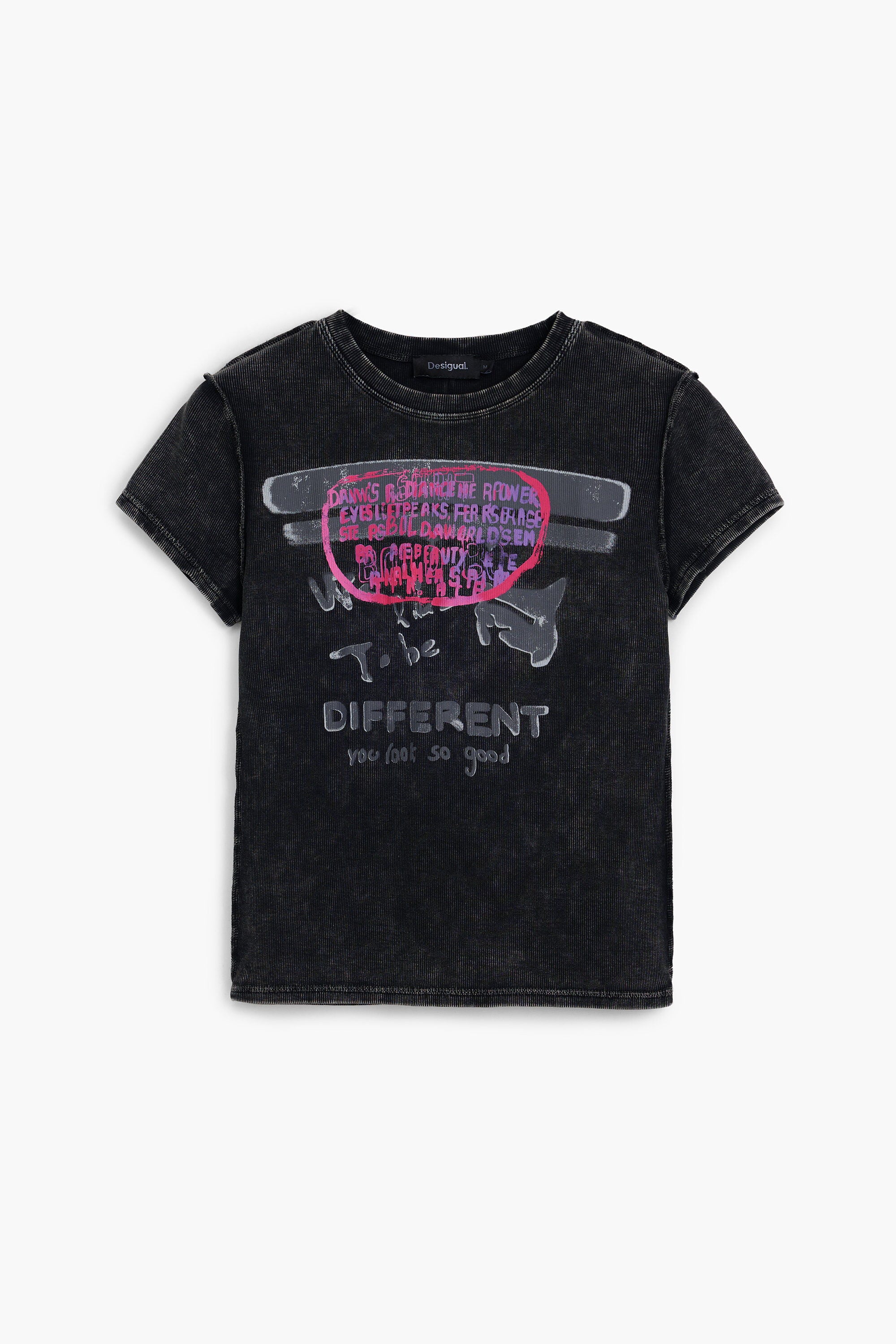 Desigual, Short-sleeve T-shirt with letters, Cotton, Black