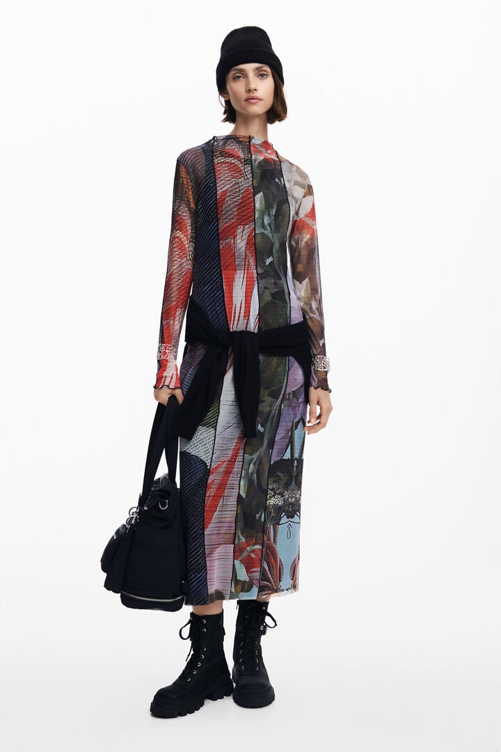 Vestido midi tul estampado