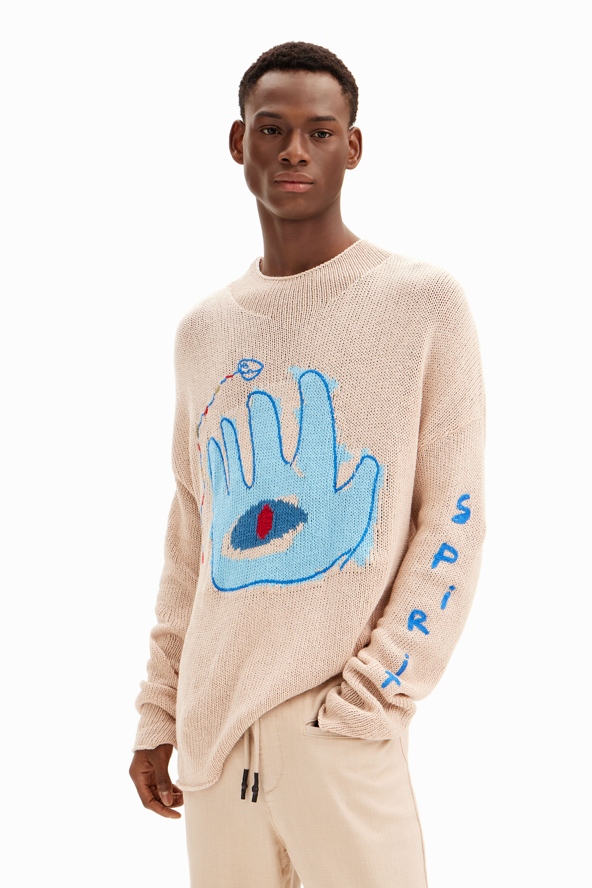 Shop Desigual Hamsa Hand Sweater In Brown