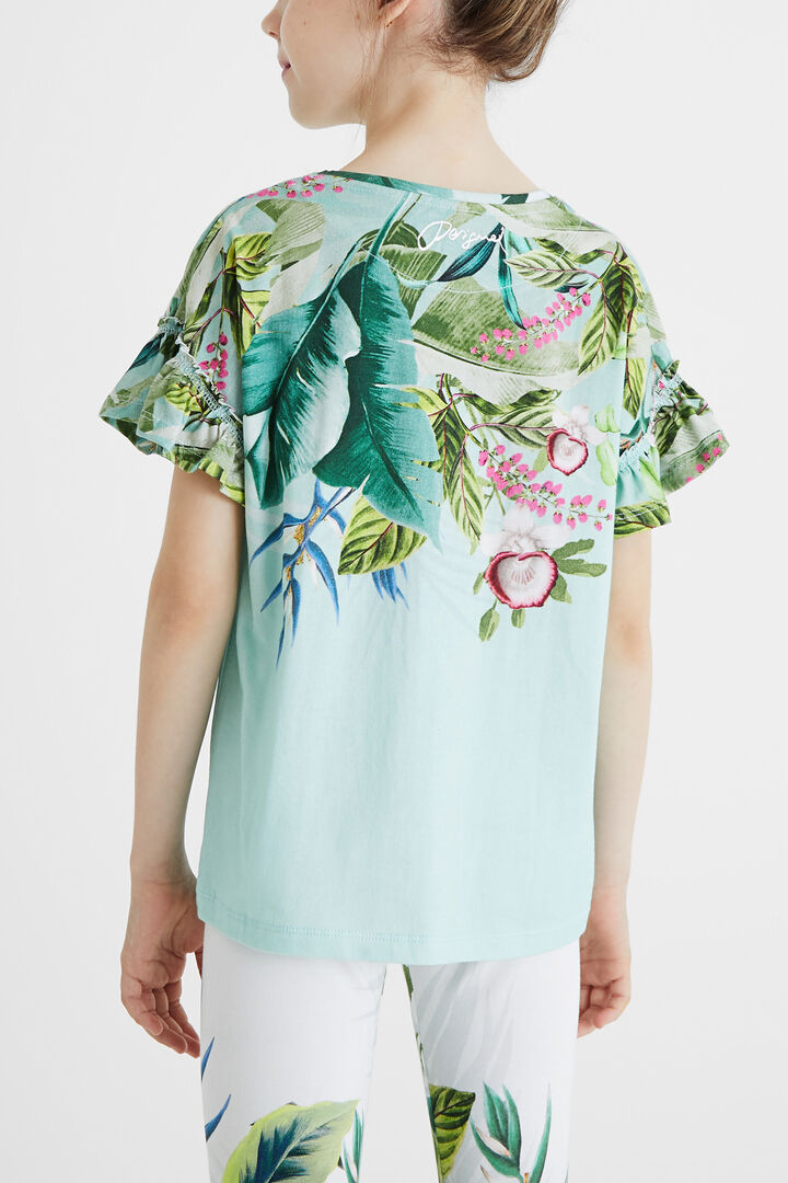T-Shirt Blumen Volant-Ärmel | Desigual