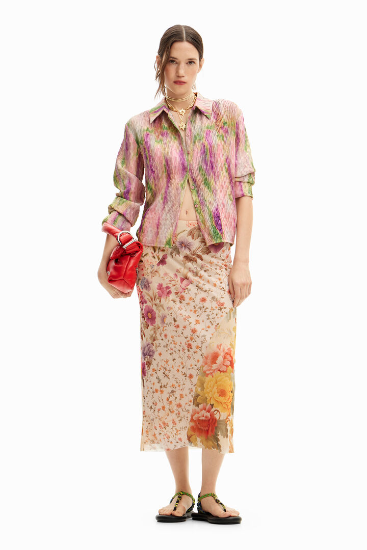 Falda midi parcheada floral