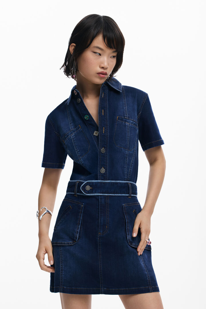 Short denim dress with belt | Desigual