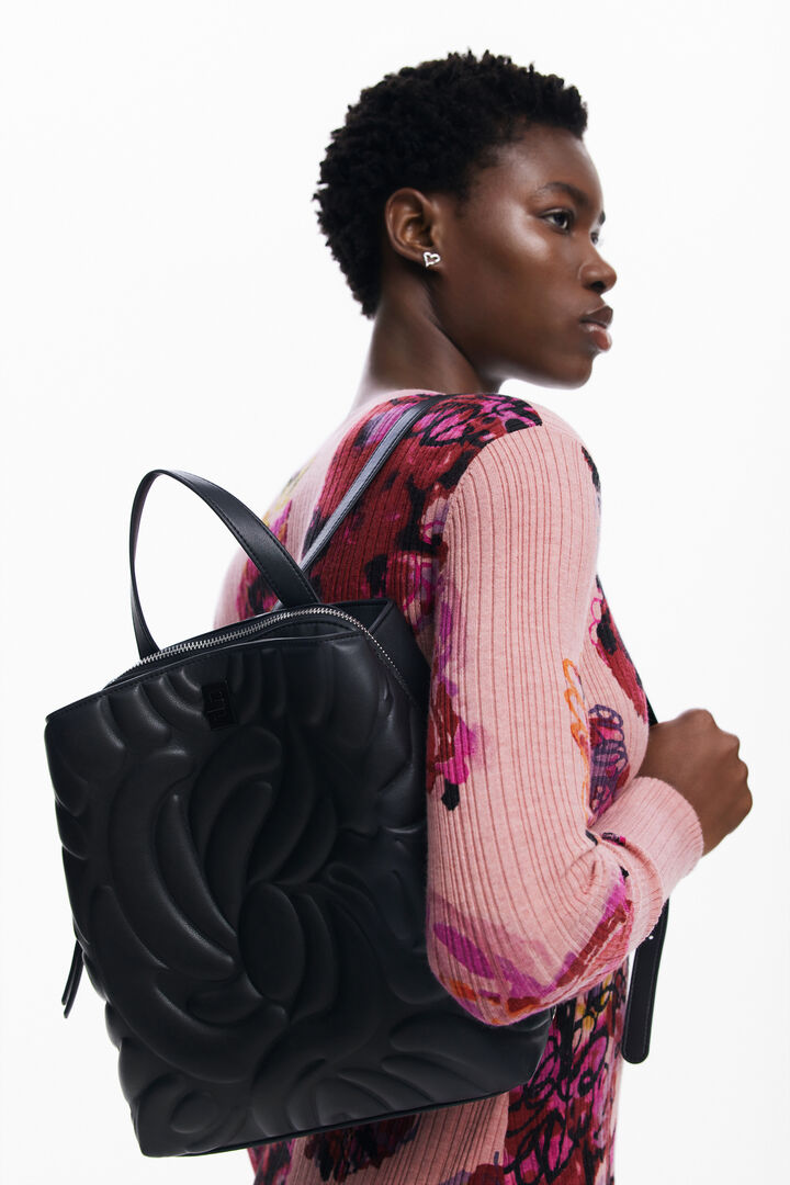 Mochila efecto piel bolsillos mediana | Desigual
