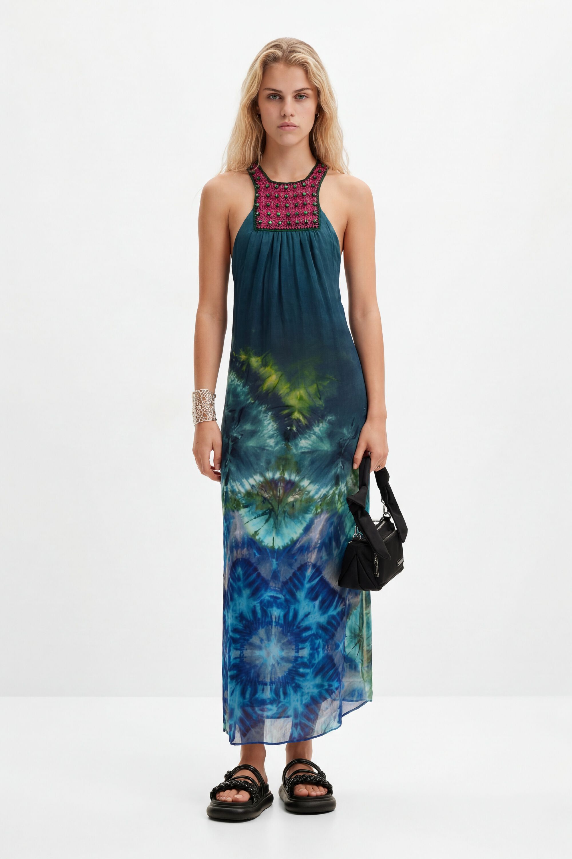 Vestido largo arty tie-dye - GREEN - S
