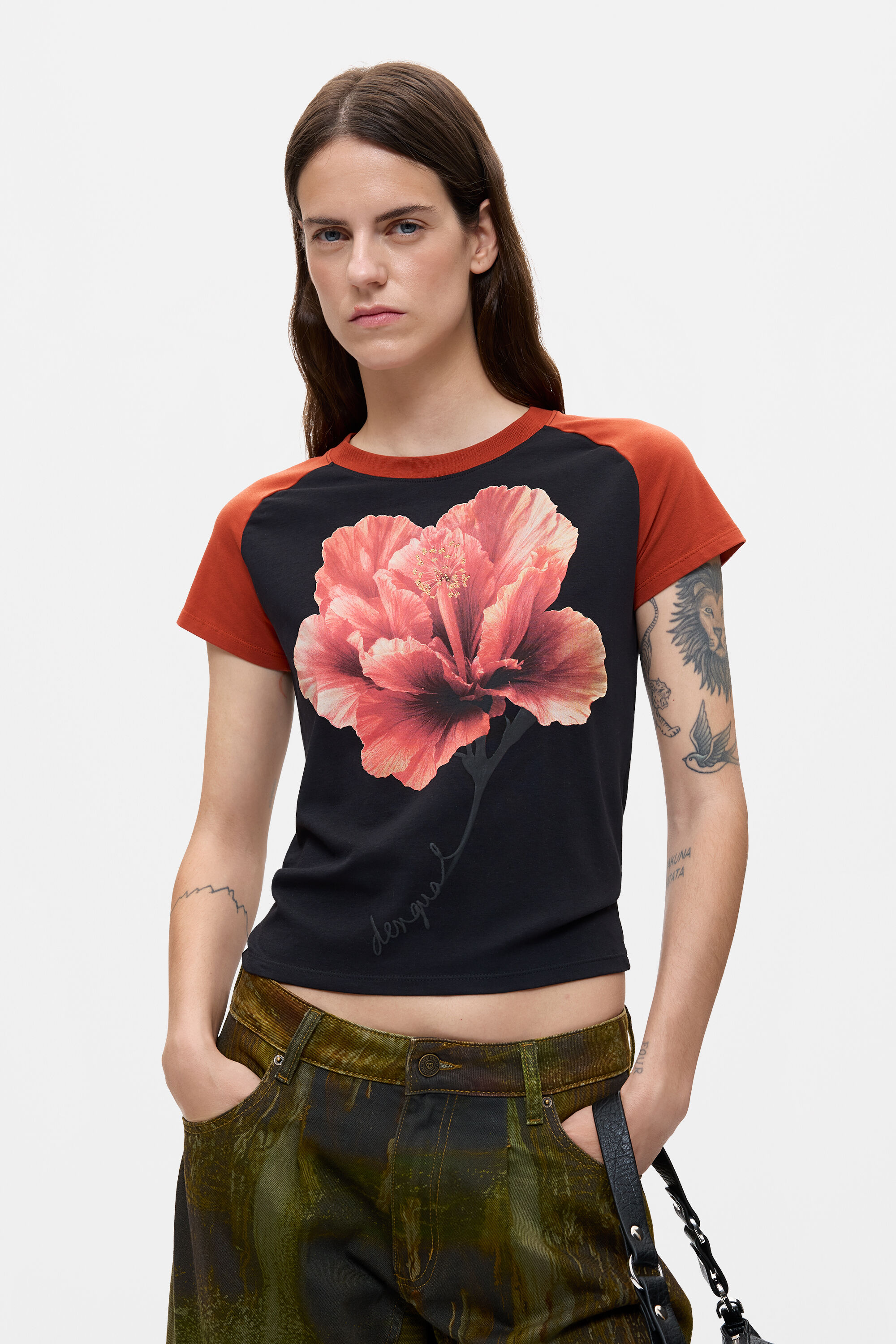 Desigual, Camiseta Manga Corta Estampada, Algodon, Negro