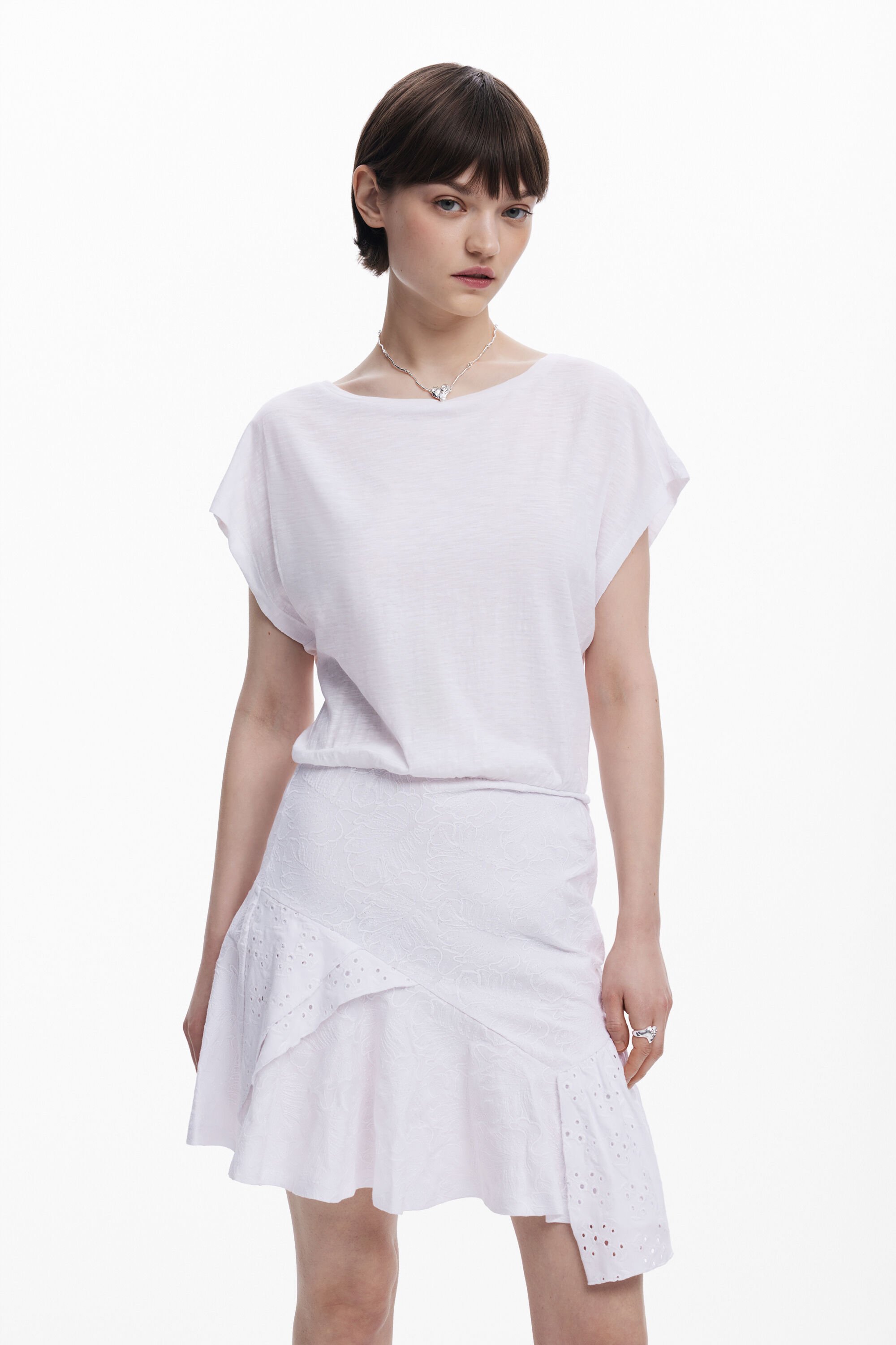 Desigual Combined Short Dress In White