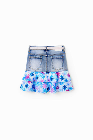Minifalda vaquera volantes flores | Desigual