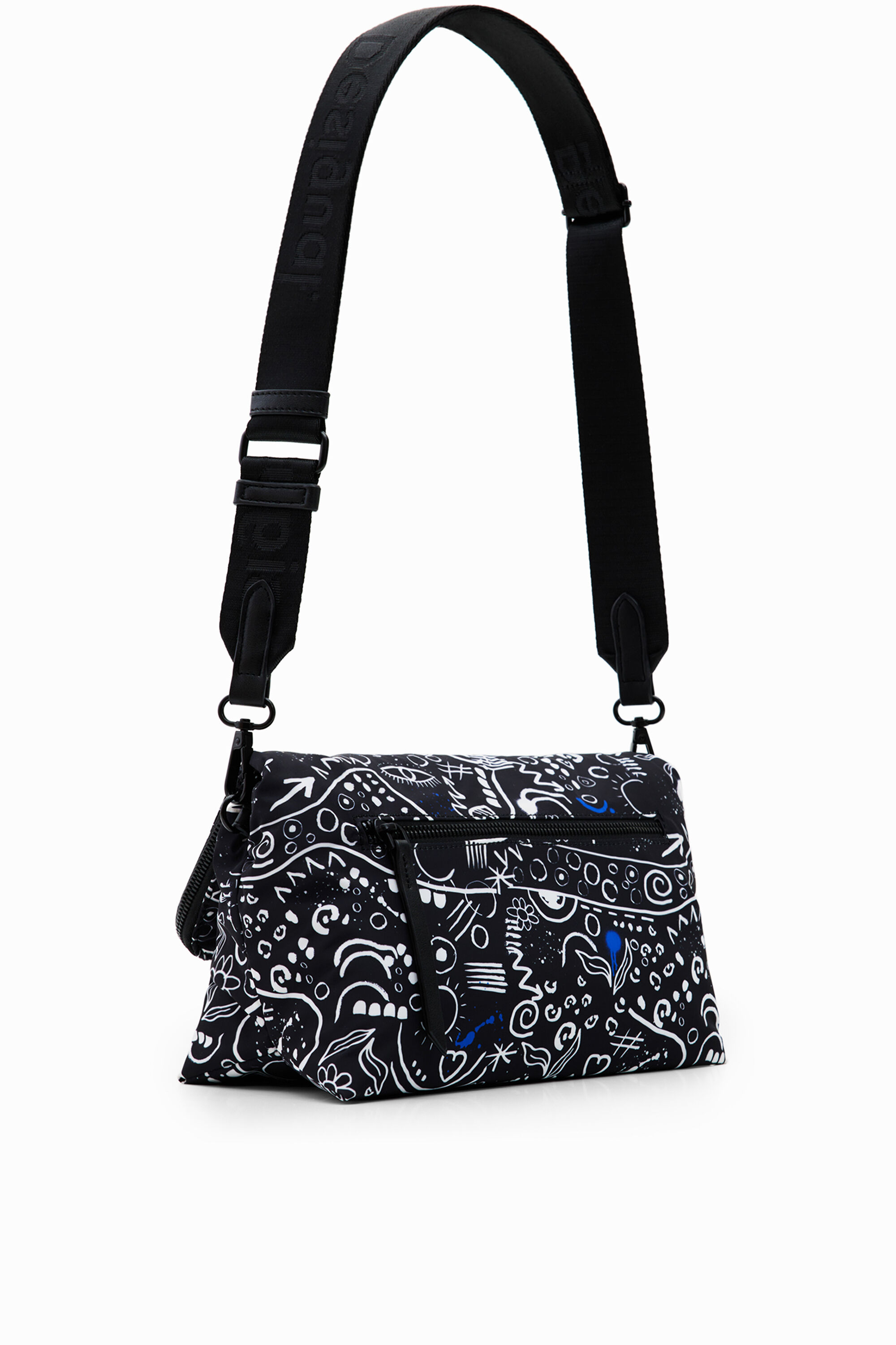 Recycled crossbody bag with illustrations