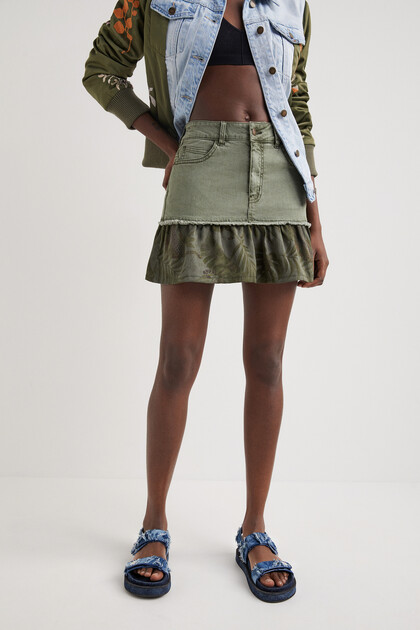 Flounce patchwork denim miniskirt