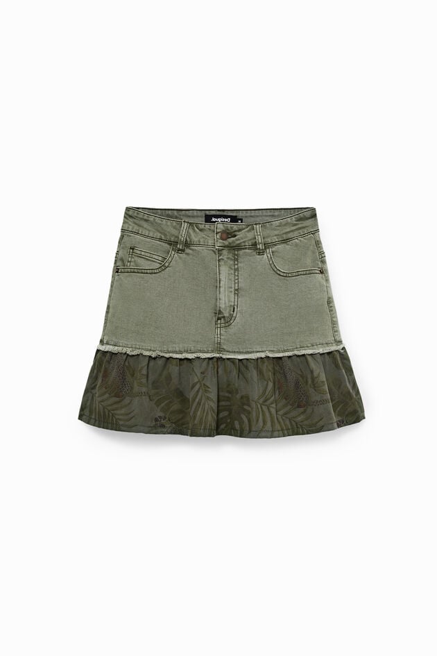 Flounce patchwork denim miniskirt