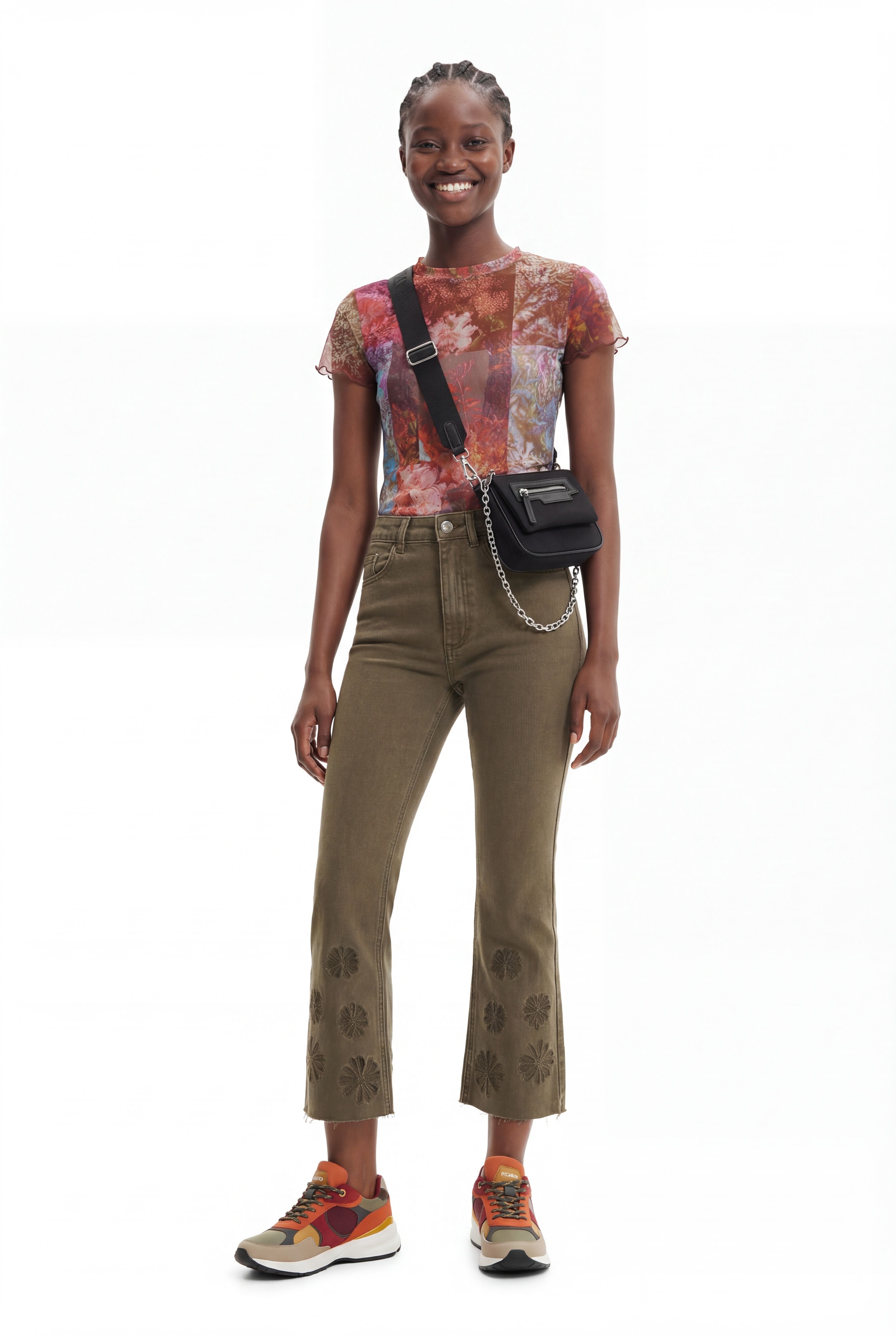 Desigual, Cropped-Flare-Jeans Stickereien, Baumwolle, GrüN, 36