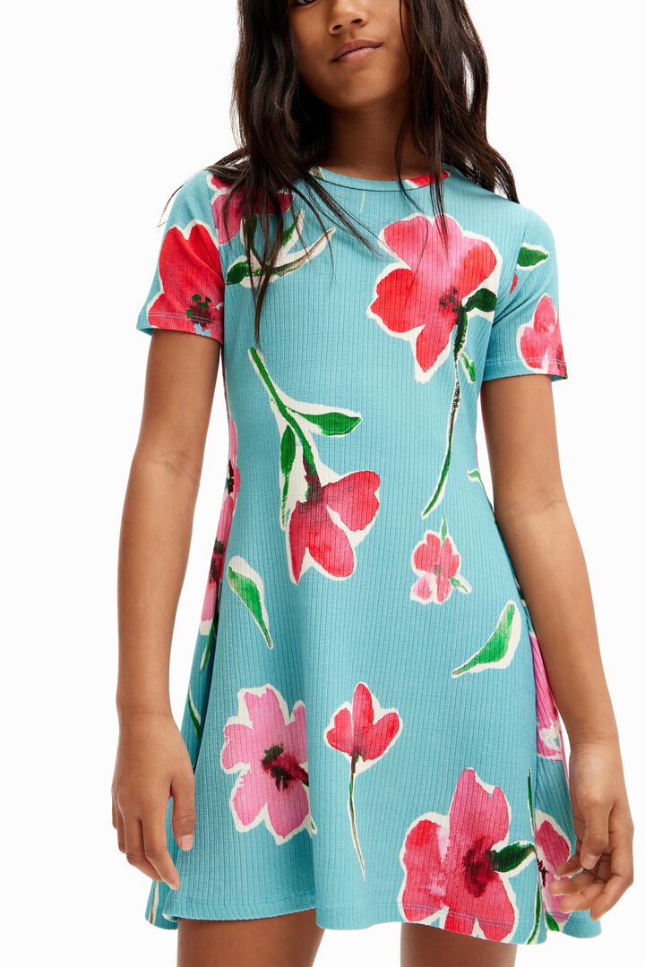 Short ribbed floral dress | Desigual