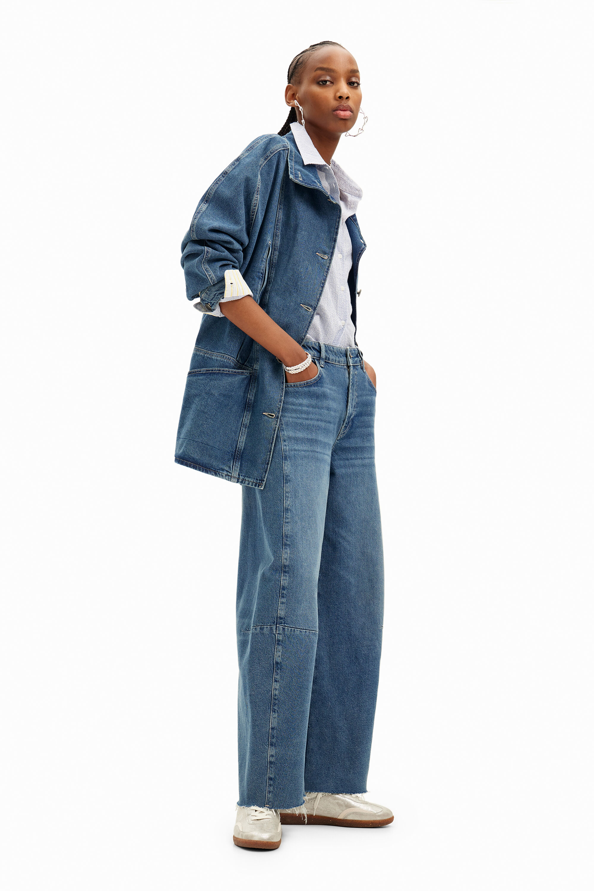Denim jacket with striped effect and V neck. for women I Desigual