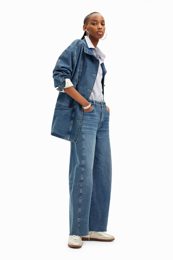 Denim jacket with striped effect and V-neck. | Desigual