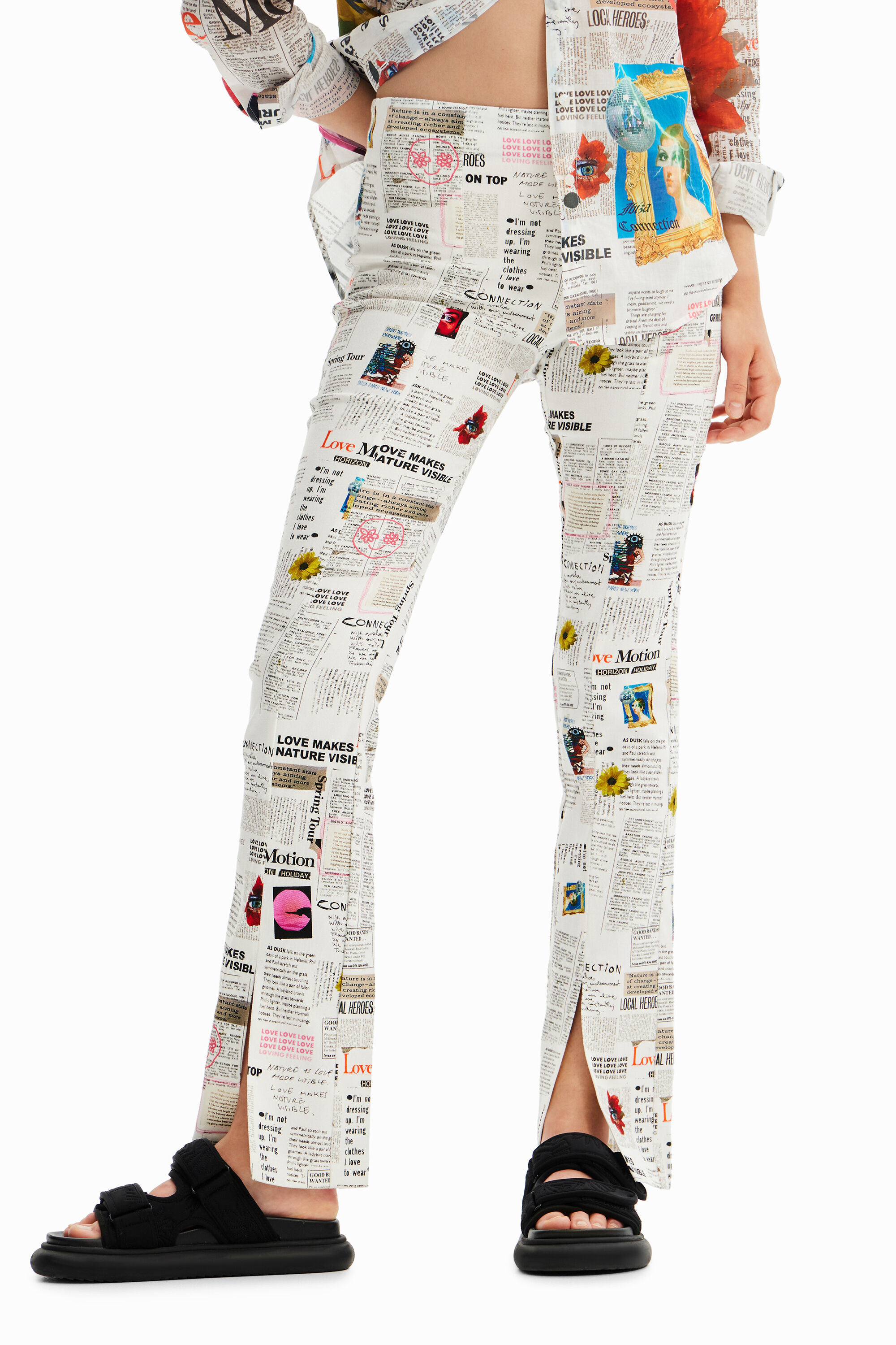 Shop Desigual Newspaper Slit Trousers In White