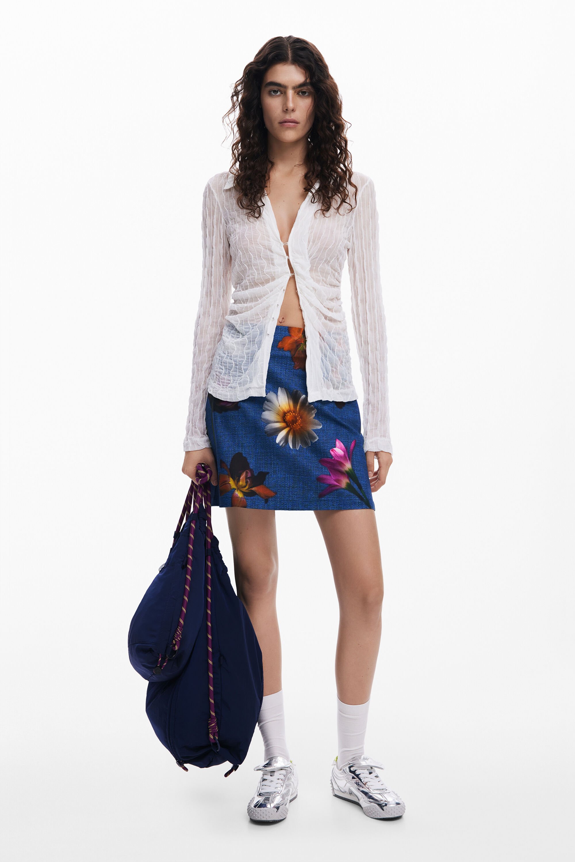 desigual Lange rok met borduursels - BLUE