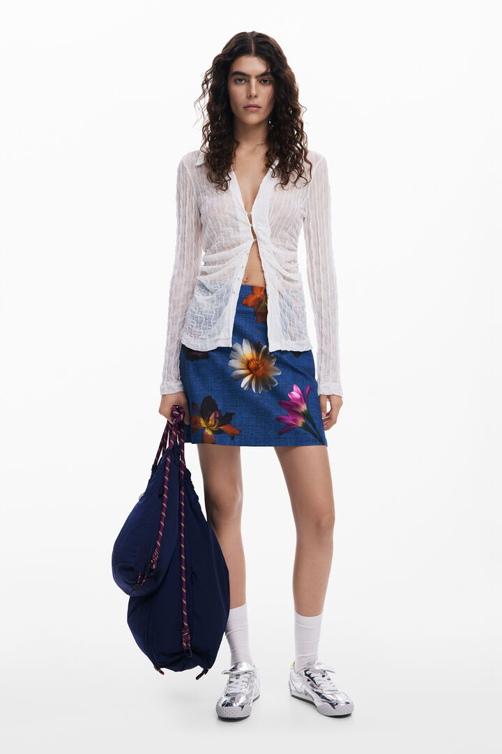 Fitted floral mini skirt