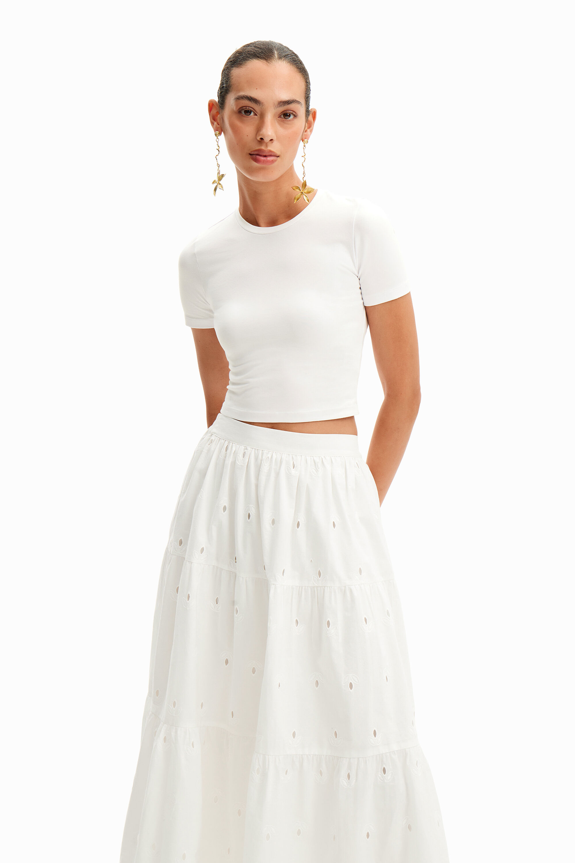 Shop Desigual Swiss Embroidery Midi Skirt In White